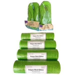 1 PACKAGE-4 ROLLS OF LIME GREEN POLYPRO MESH RIBBON, 2 OF LIME GREEN TUBE